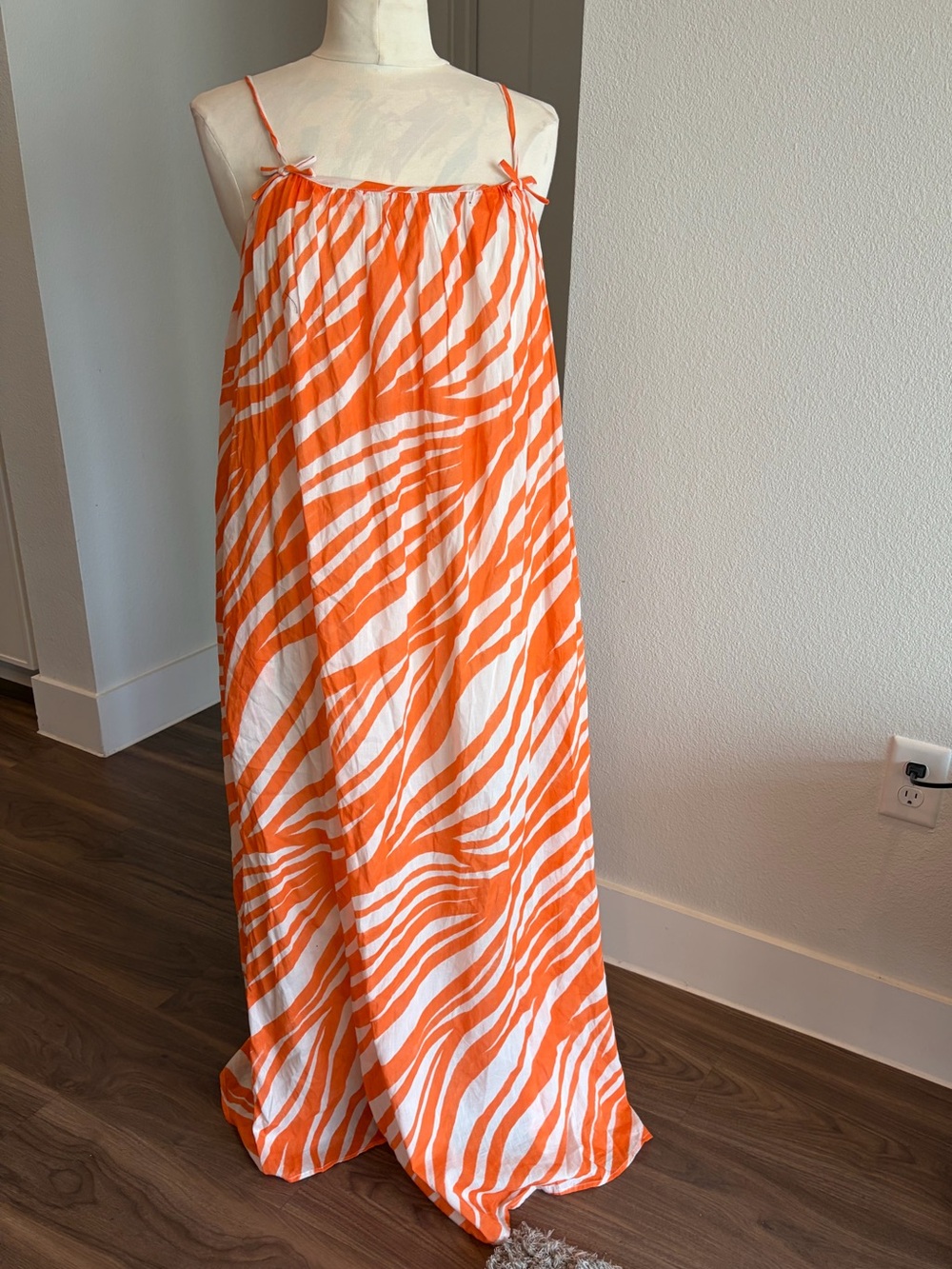 Orange and White Zebra-Stripe Maxi Skirt with Spaghetti Ties